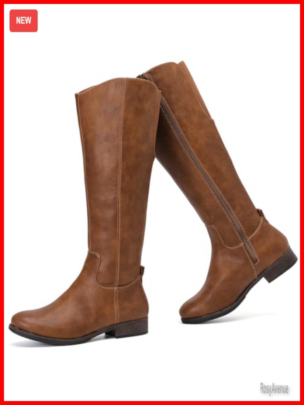 Women's Knee High Riding Boots Faux Leather Round Toe Side Zip